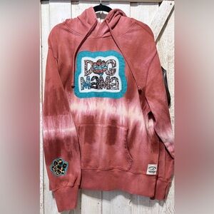 Dog Mama Tie Dye Hoodie - Upcycled Dusty Rose Hoodie With Paw Print Sleeve